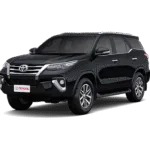 Toyota Fortuner hitam tampak serong depan dan samping untuk layanan sewa mobil premium Jakarta dengan driver profesional